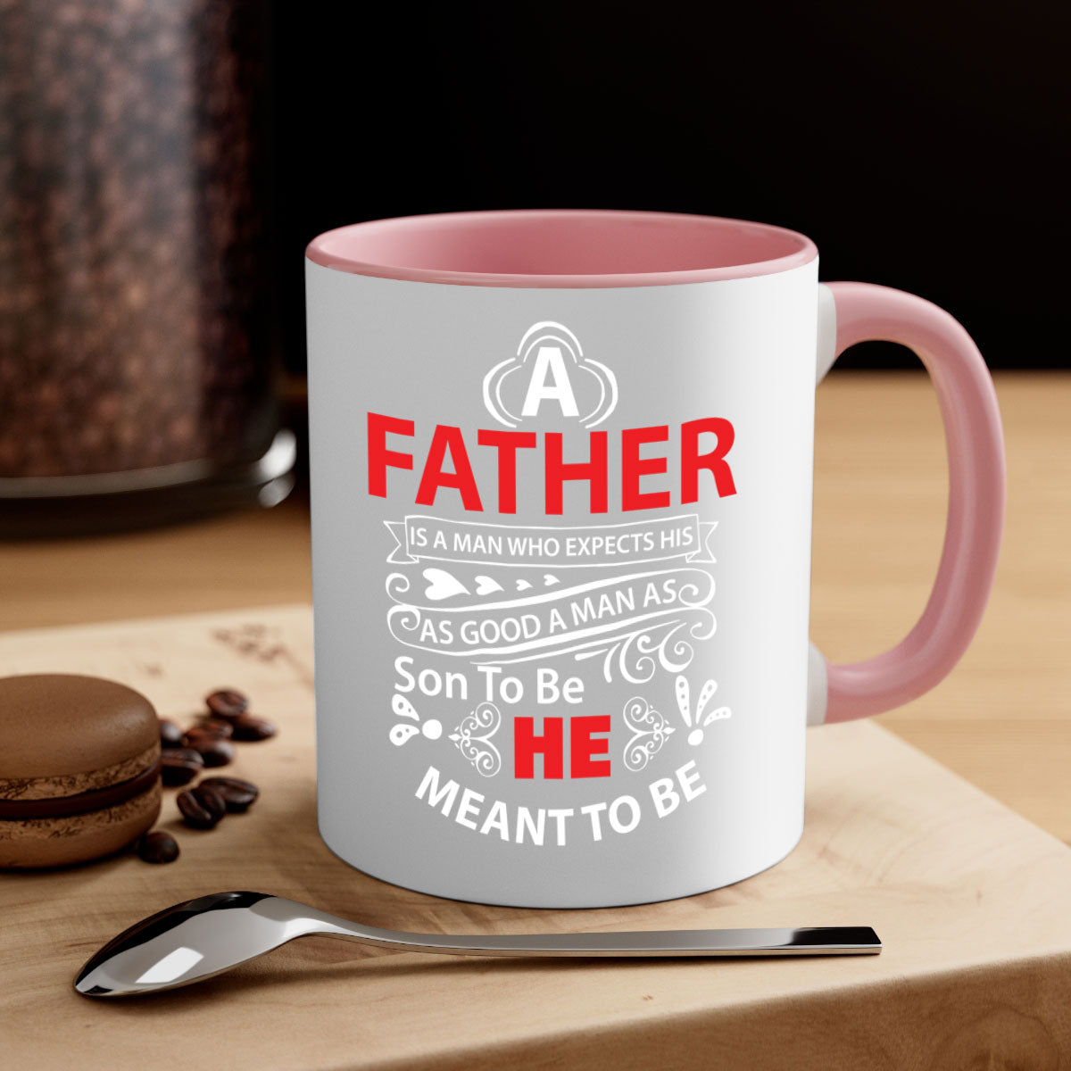 A Father 247# Mug featuring a glossy finish and colorful handle, available in multiple colors and sizes.