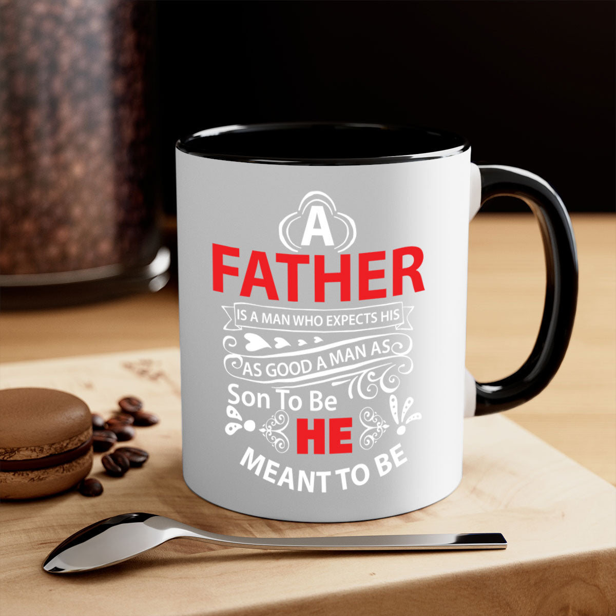 A Father 247# Mug featuring a glossy finish and colorful handle, available in multiple colors and sizes.