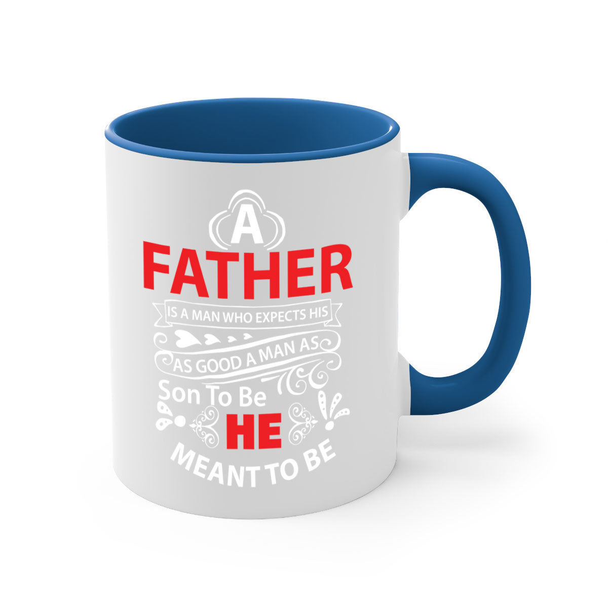 A Father 247# Mug featuring a glossy finish and colorful handle, available in multiple colors and sizes.