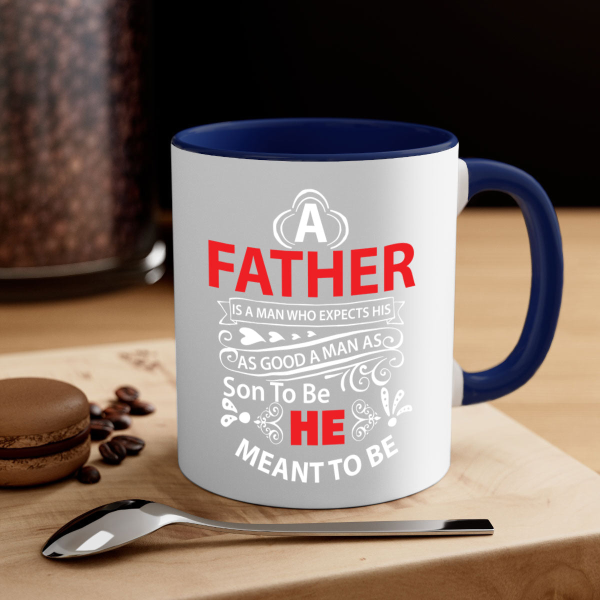 A Father 247# Mug featuring a glossy finish and colorful handle, available in multiple colors and sizes.