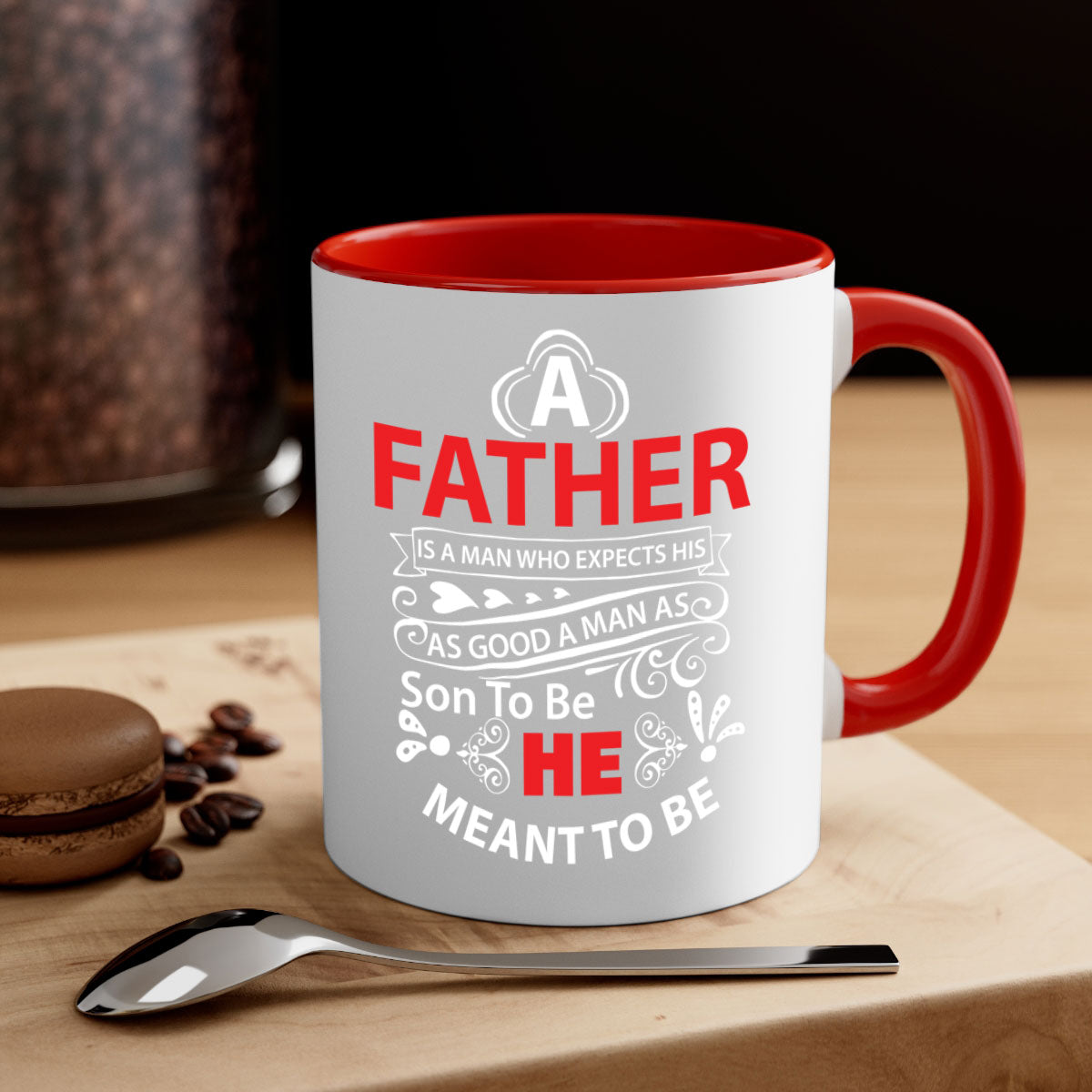 A Father 247# Mug featuring a glossy finish and colorful handle, available in multiple colors and sizes.