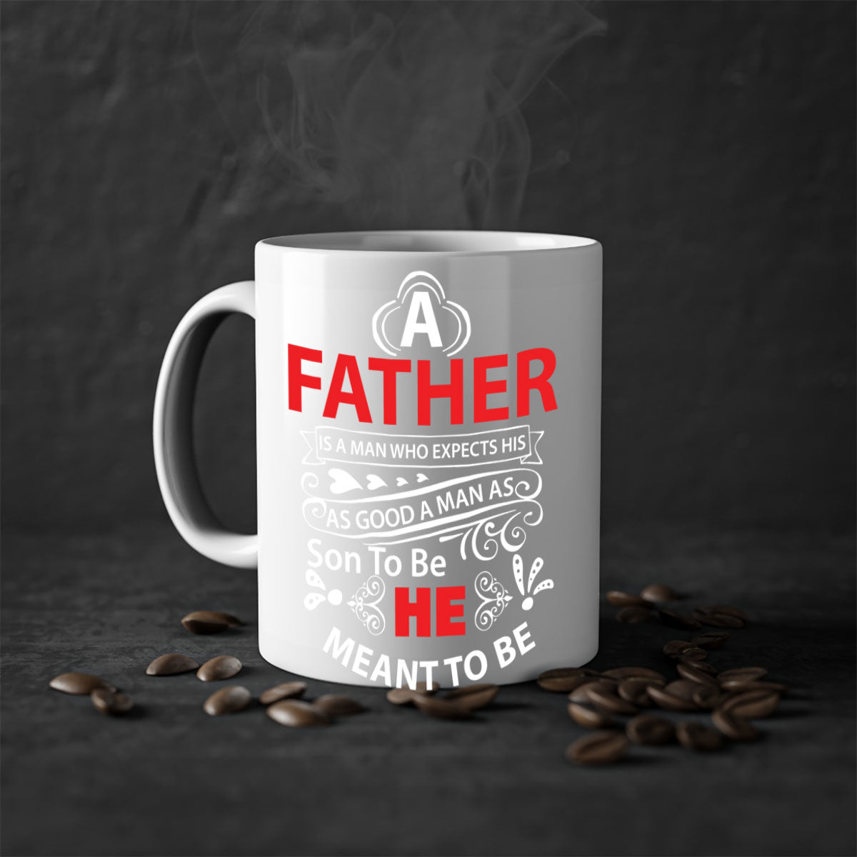 A Father 247# Mug featuring a glossy finish and colorful handle, available in multiple colors and sizes.