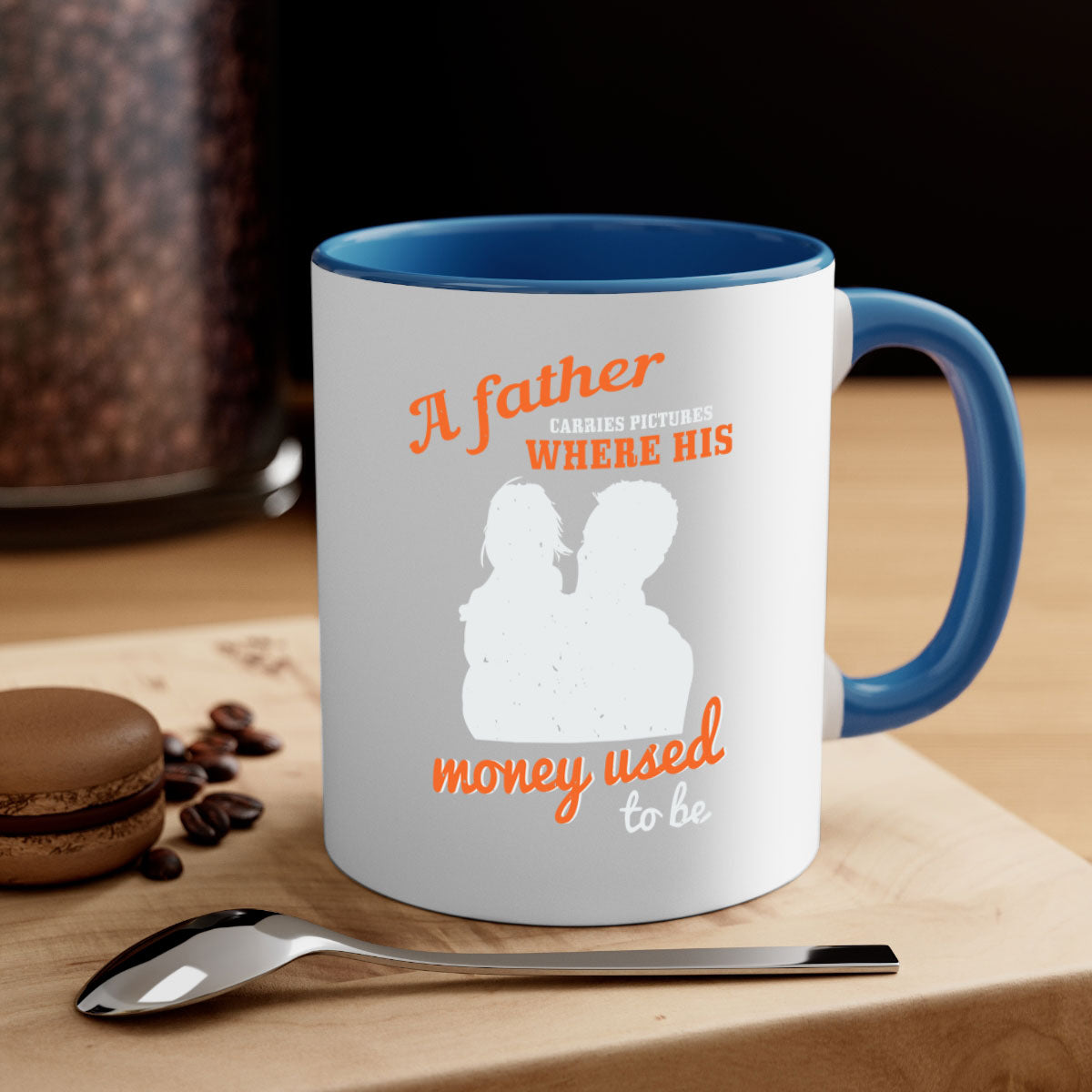 A stylish two-tone ceramic mug with a colored handle and glossy finish, perfect for coffee or tea, ideal for Father's Day gifts.