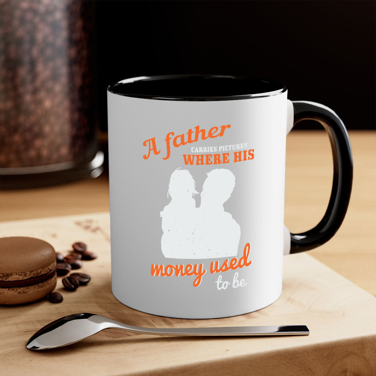 A stylish two-tone ceramic mug with a colored handle and glossy finish, perfect for coffee or tea, ideal for Father's Day gifts.