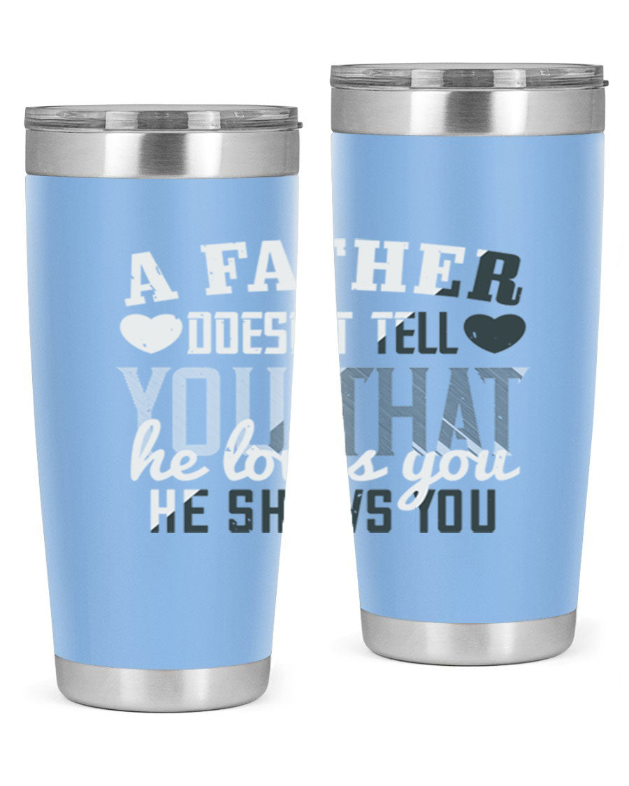 A stylish 20oz stainless steel tumbler with a heartfelt message for Father's Day, featuring a drink-thru lid and double wall vacuum insulation.