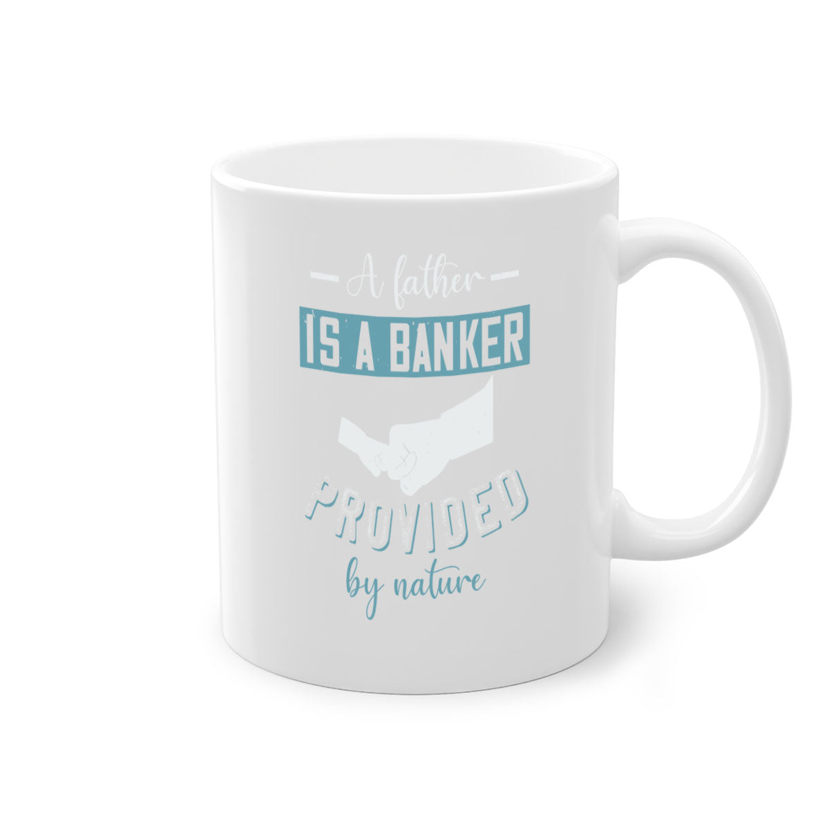 A stylish two-tone coffee mug with 'A Father is a Banker' design, featuring a colored handle and glossy finish, available in multiple colors.