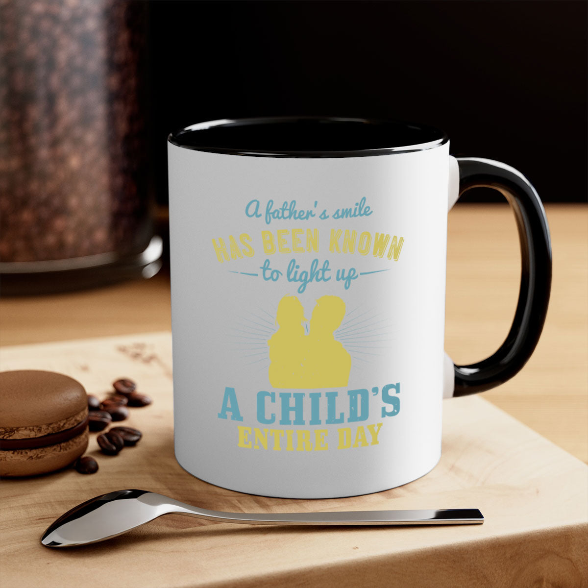 A stylish two-tone coffee mug with a glossy finish, featuring a colored handle and interior, perfect for Father's Day gifts.