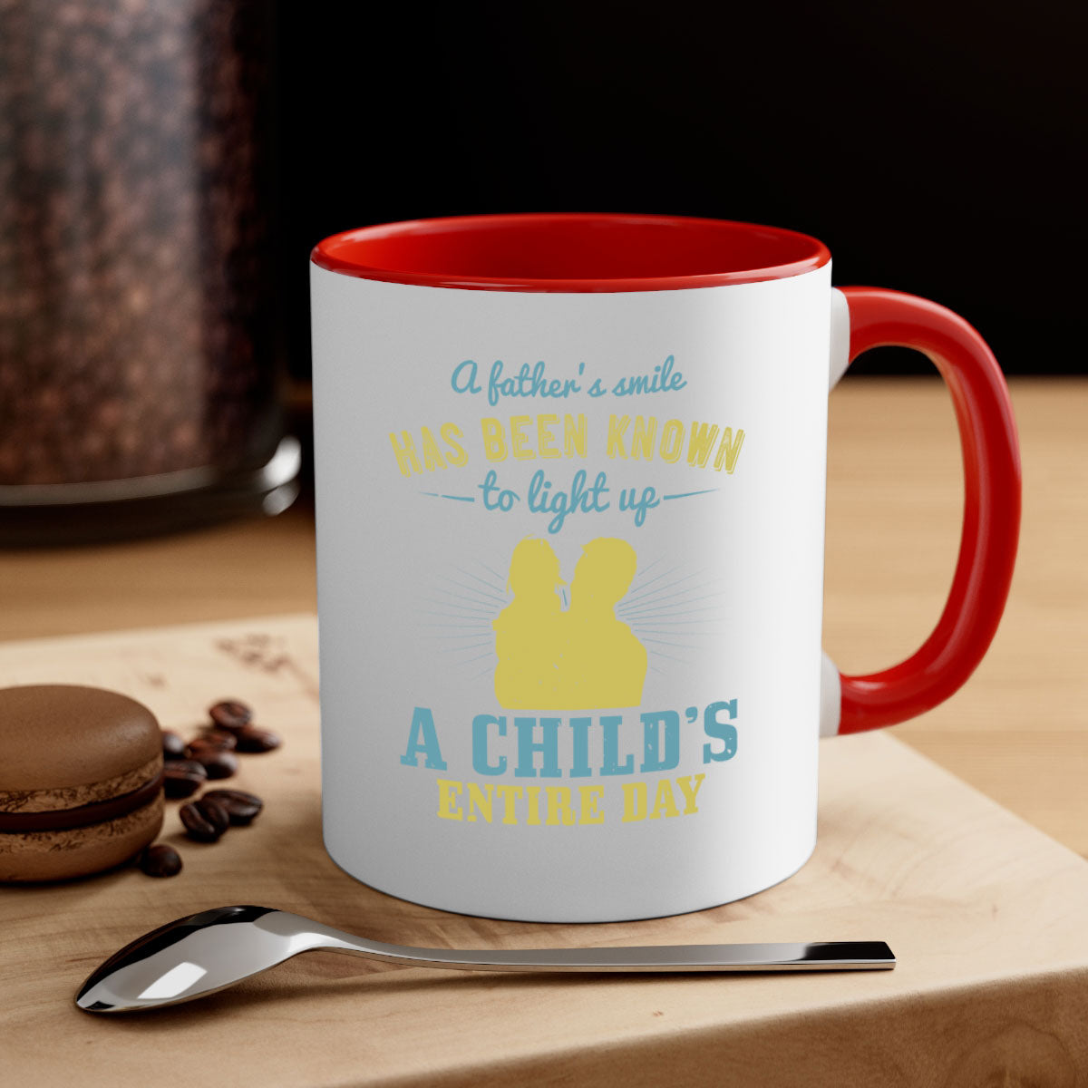 A stylish two-tone coffee mug with a glossy finish, featuring a colored handle and interior, perfect for Father's Day gifts.