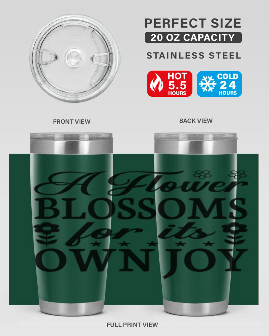 A stylish 20oz stainless steel tumbler featuring a floral design, perfect for keeping beverages hot or cold.