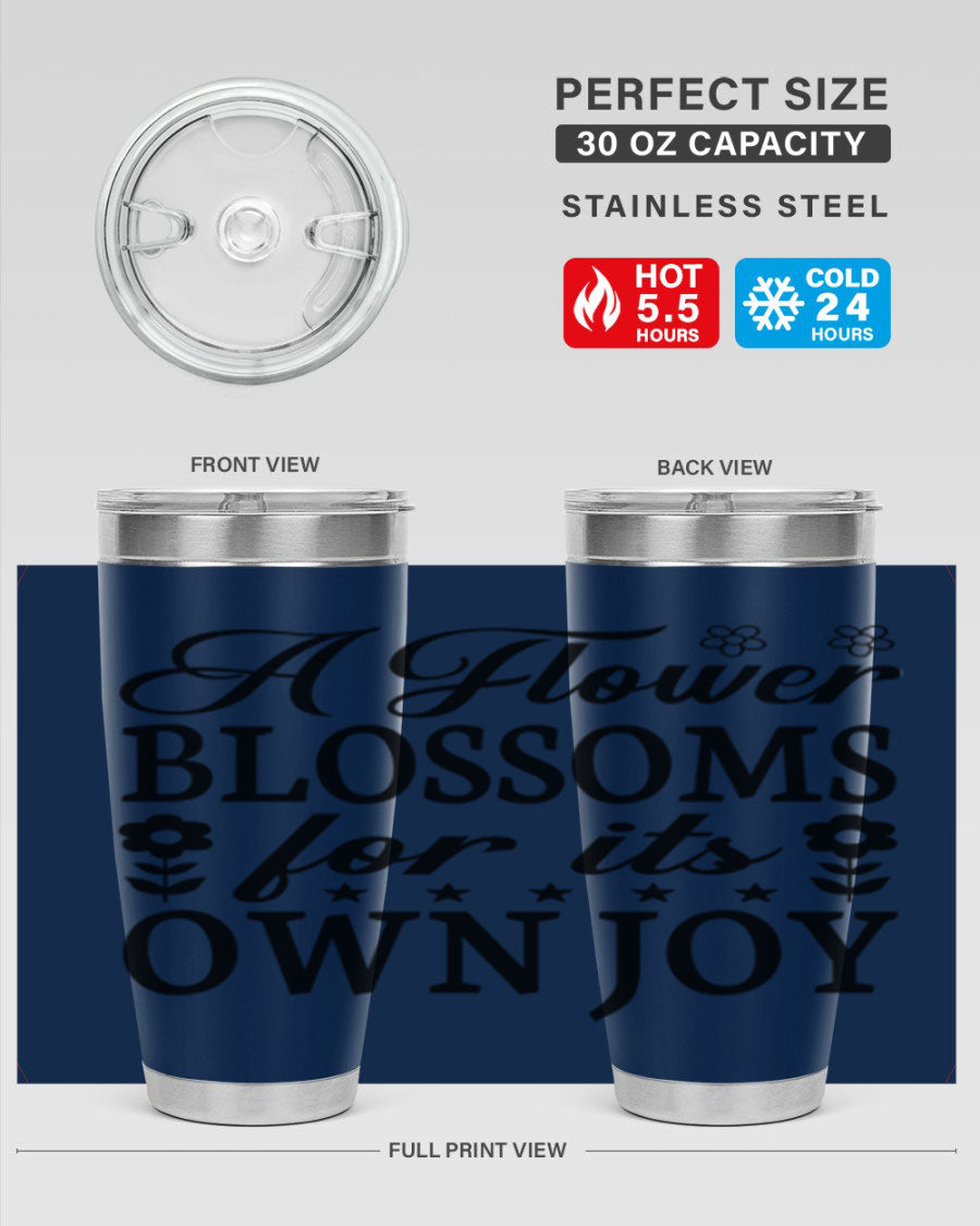 A stylish 20oz stainless steel tumbler featuring a floral design, perfect for keeping beverages hot or cold.