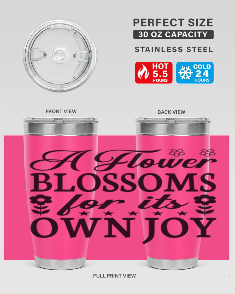 A stylish 20oz stainless steel tumbler featuring a floral design, perfect for keeping beverages hot or cold.