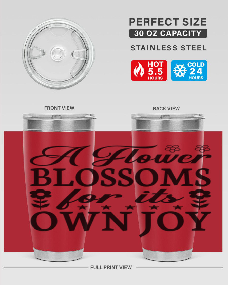 A stylish 20oz stainless steel tumbler featuring a floral design, perfect for keeping beverages hot or cold.