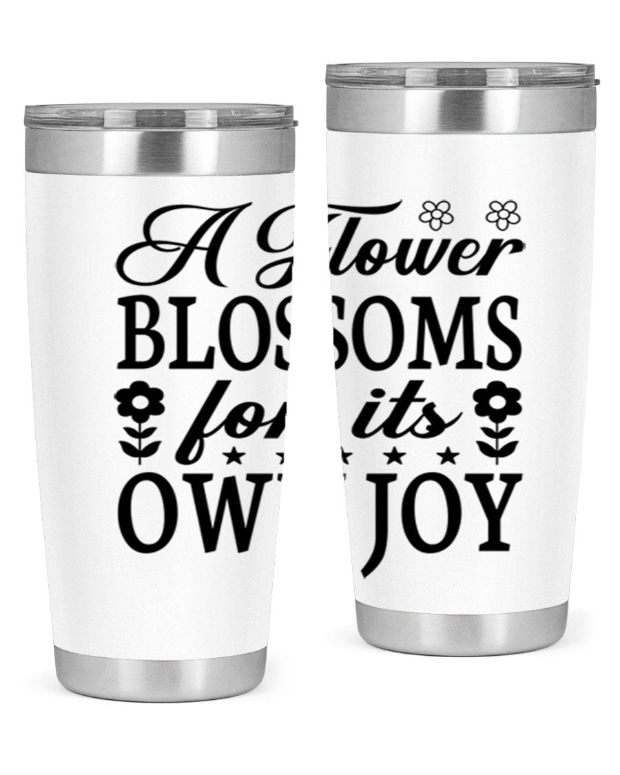 A stylish 20oz stainless steel tumbler featuring a floral design, perfect for keeping beverages hot or cold.