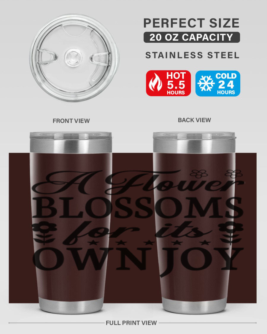 A stylish 20oz stainless steel tumbler featuring a floral design, perfect for keeping beverages hot or cold.