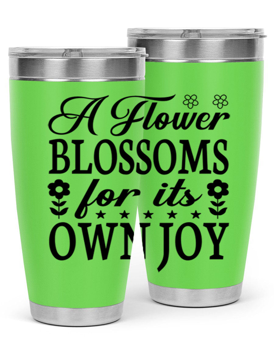 A stylish 20oz stainless steel tumbler featuring a floral design, perfect for keeping beverages hot or cold.