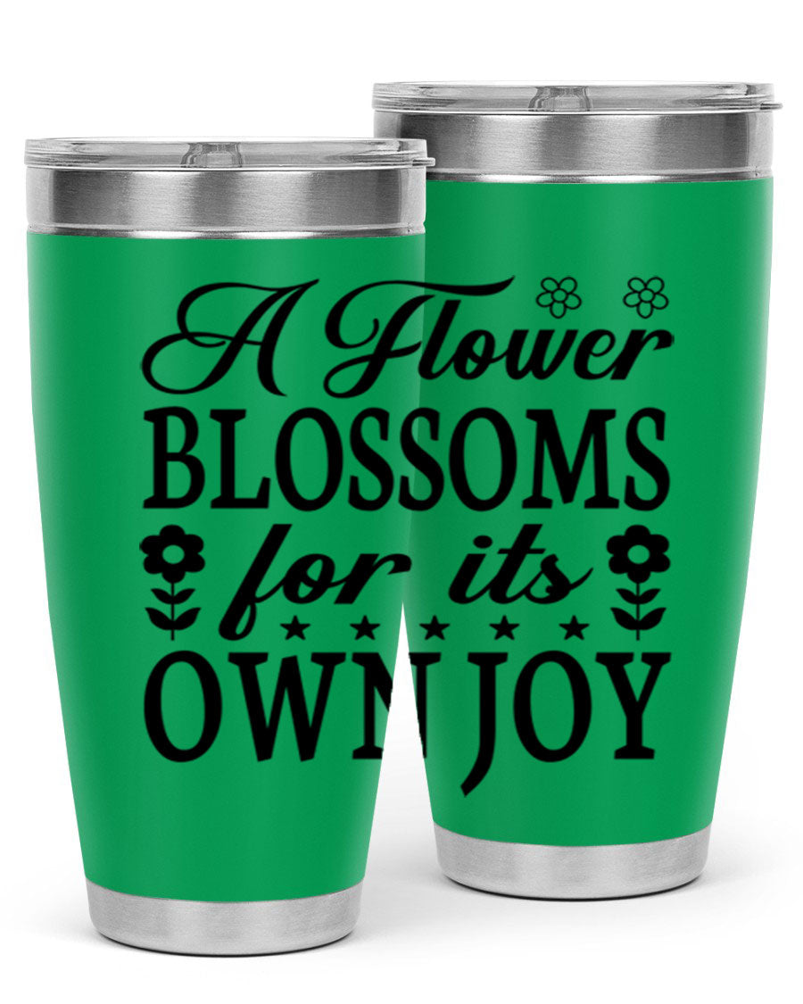 A stylish 20oz stainless steel tumbler featuring a floral design, perfect for keeping beverages hot or cold.