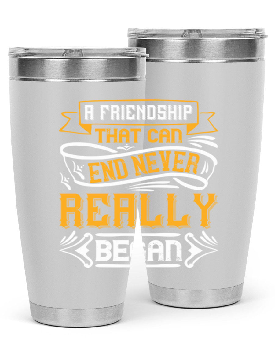 A stylish 20oz and 30oz stainless steel tumbler with a unique friendship-themed design, perfect for hot and cold beverages.