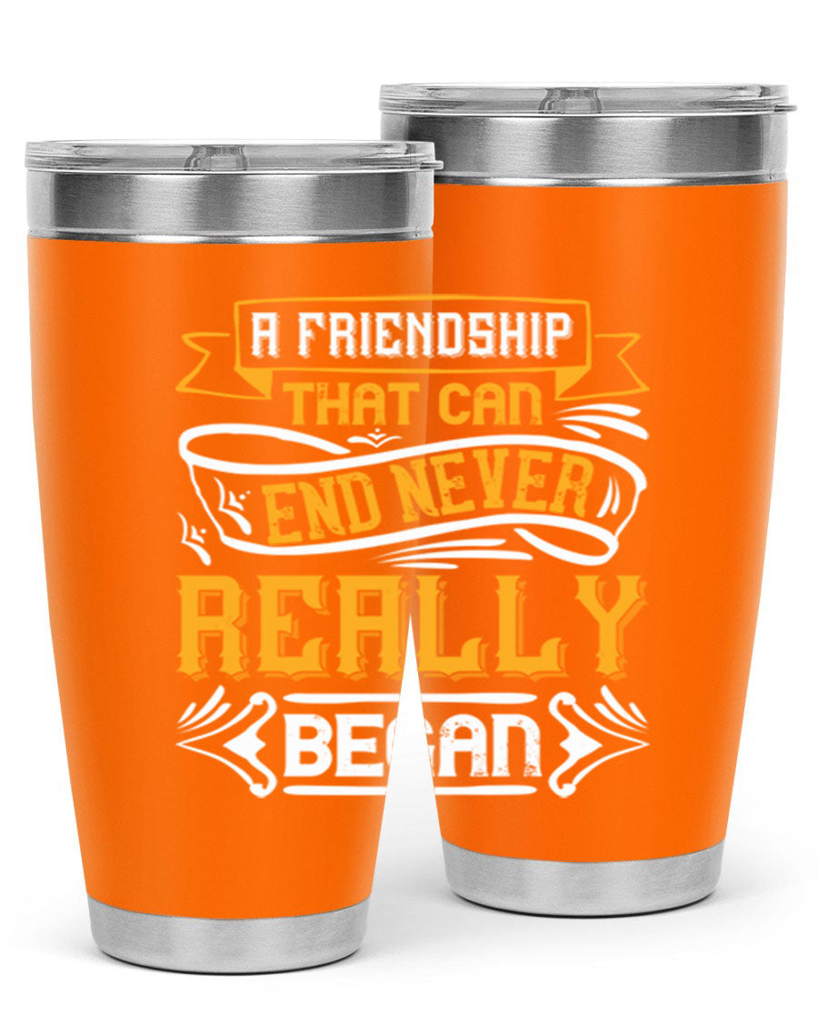 A stylish 20oz and 30oz stainless steel tumbler with a unique friendship-themed design, perfect for hot and cold beverages.