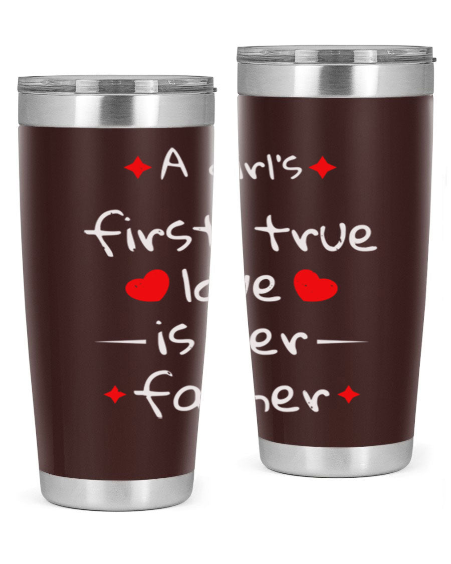 A stylish 20oz stainless steel tumbler with a drink-thru lid, designed for keeping beverages hot or cold, featuring a girl's first true 116# design.