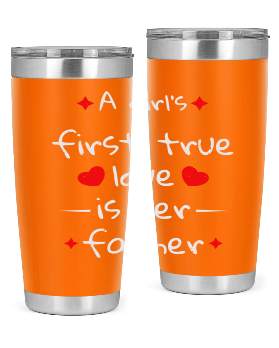 A stylish 20oz stainless steel tumbler with a drink-thru lid, designed for keeping beverages hot or cold, featuring a girl's first true 116# design.