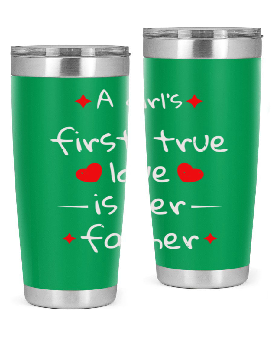 A stylish 20oz stainless steel tumbler with a drink-thru lid, designed for keeping beverages hot or cold, featuring a girl's first true 116# design.