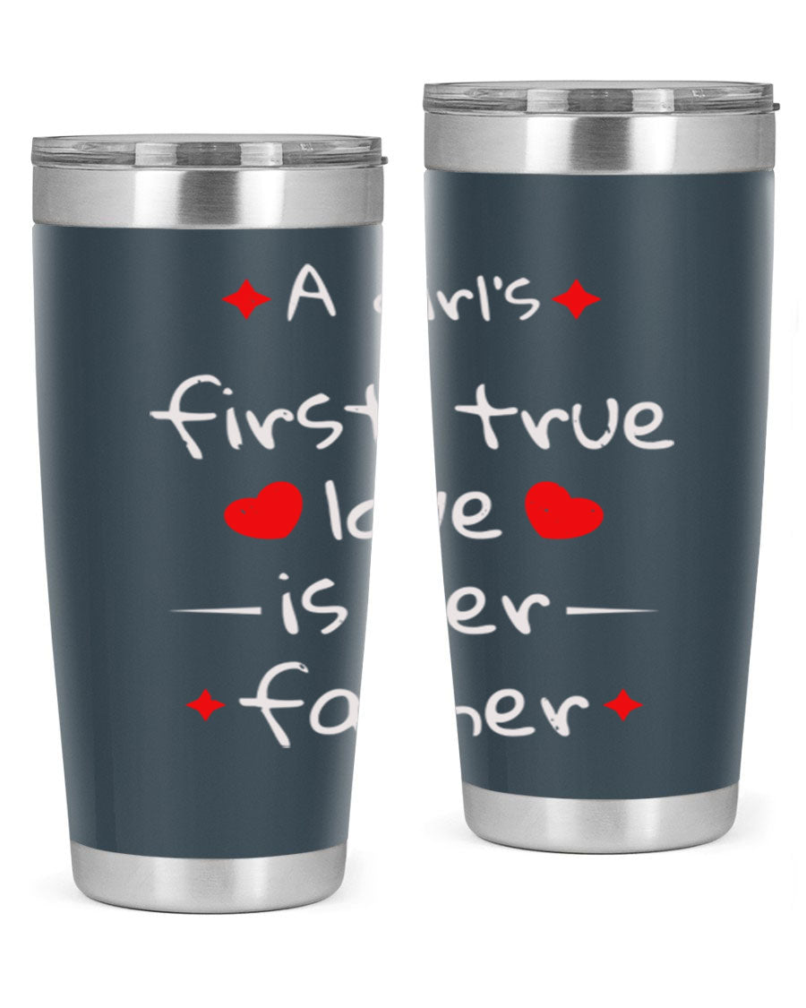 A stylish 20oz stainless steel tumbler with a drink-thru lid, designed for keeping beverages hot or cold, featuring a girl's first true 116# design.