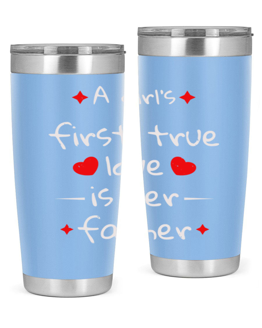 A stylish 20oz stainless steel tumbler with a drink-thru lid, designed for keeping beverages hot or cold, featuring a girl's first true 116# design.