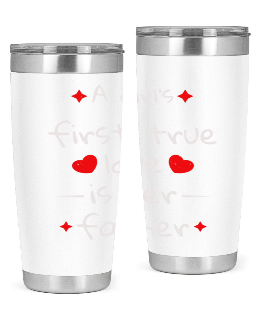 A stylish 20oz stainless steel tumbler with a drink-thru lid, designed for keeping beverages hot or cold, featuring a girl's first true 116# design.