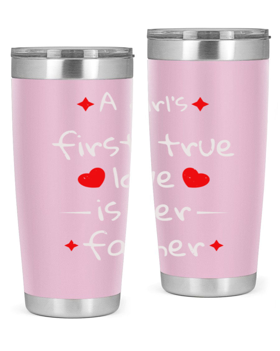 A stylish 20oz stainless steel tumbler with a drink-thru lid, designed for keeping beverages hot or cold, featuring a girl's first true 116# design.