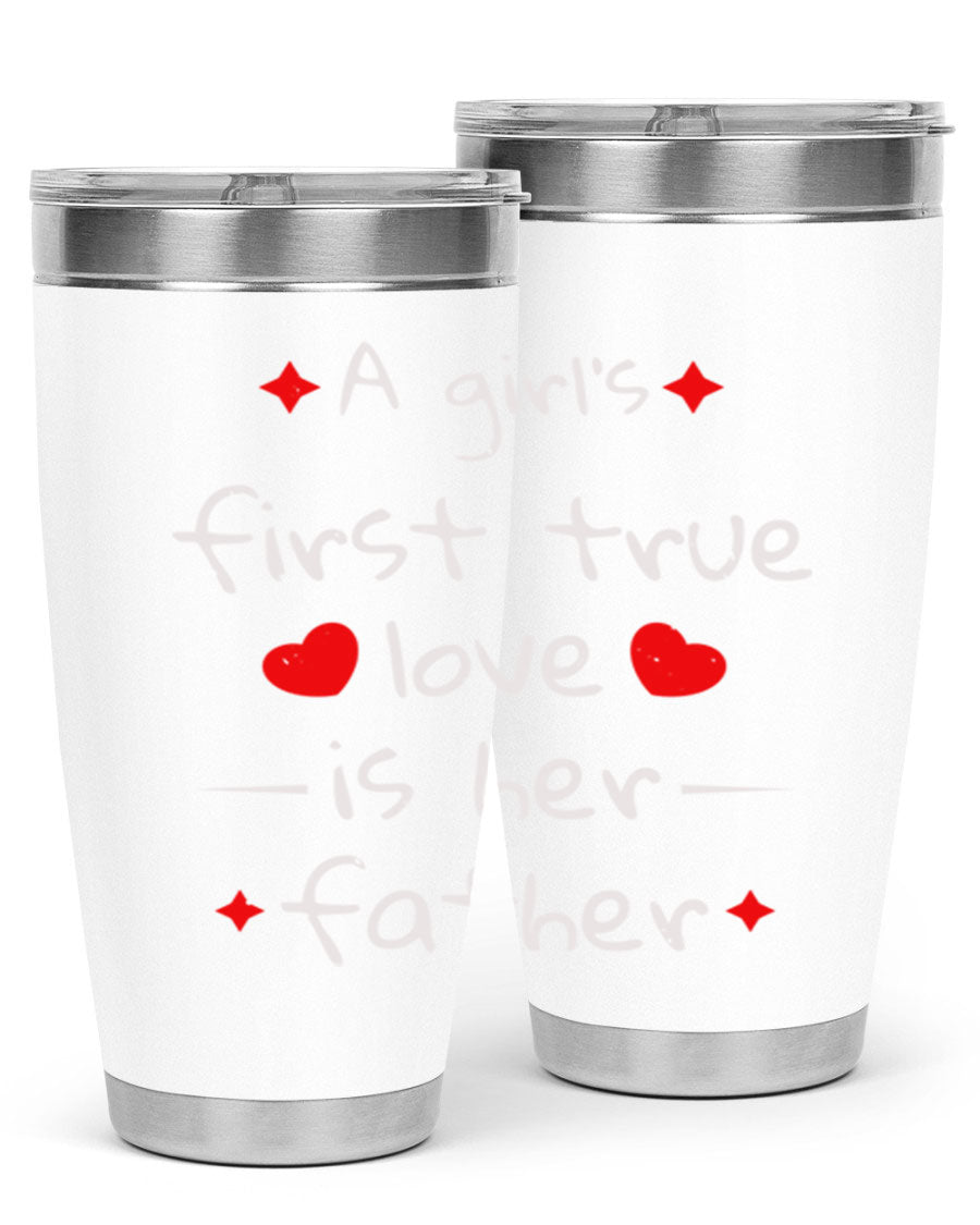 A stylish 20oz stainless steel tumbler with a drink-thru lid, designed for keeping beverages hot or cold, featuring a girl's first true 116# design.