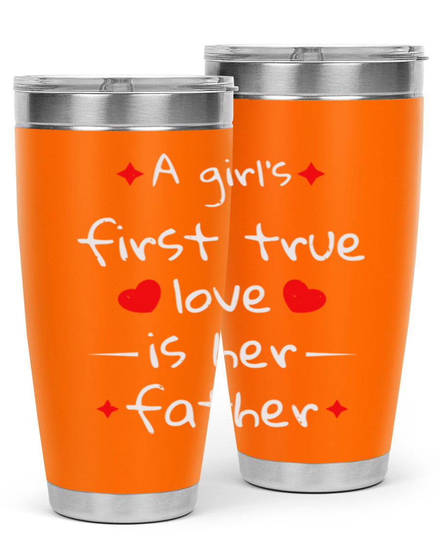 A stylish 20oz stainless steel tumbler with a drink-thru lid, designed for keeping beverages hot or cold, featuring a girl's first true 116# design.