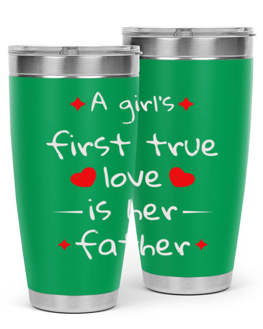 A stylish 20oz stainless steel tumbler with a drink-thru lid, designed for keeping beverages hot or cold, featuring a girl's first true 116# design.