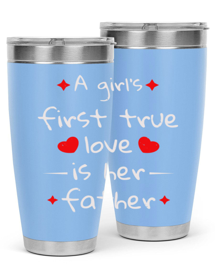 A stylish 20oz stainless steel tumbler with a drink-thru lid, designed for keeping beverages hot or cold, featuring a girl's first true 116# design.