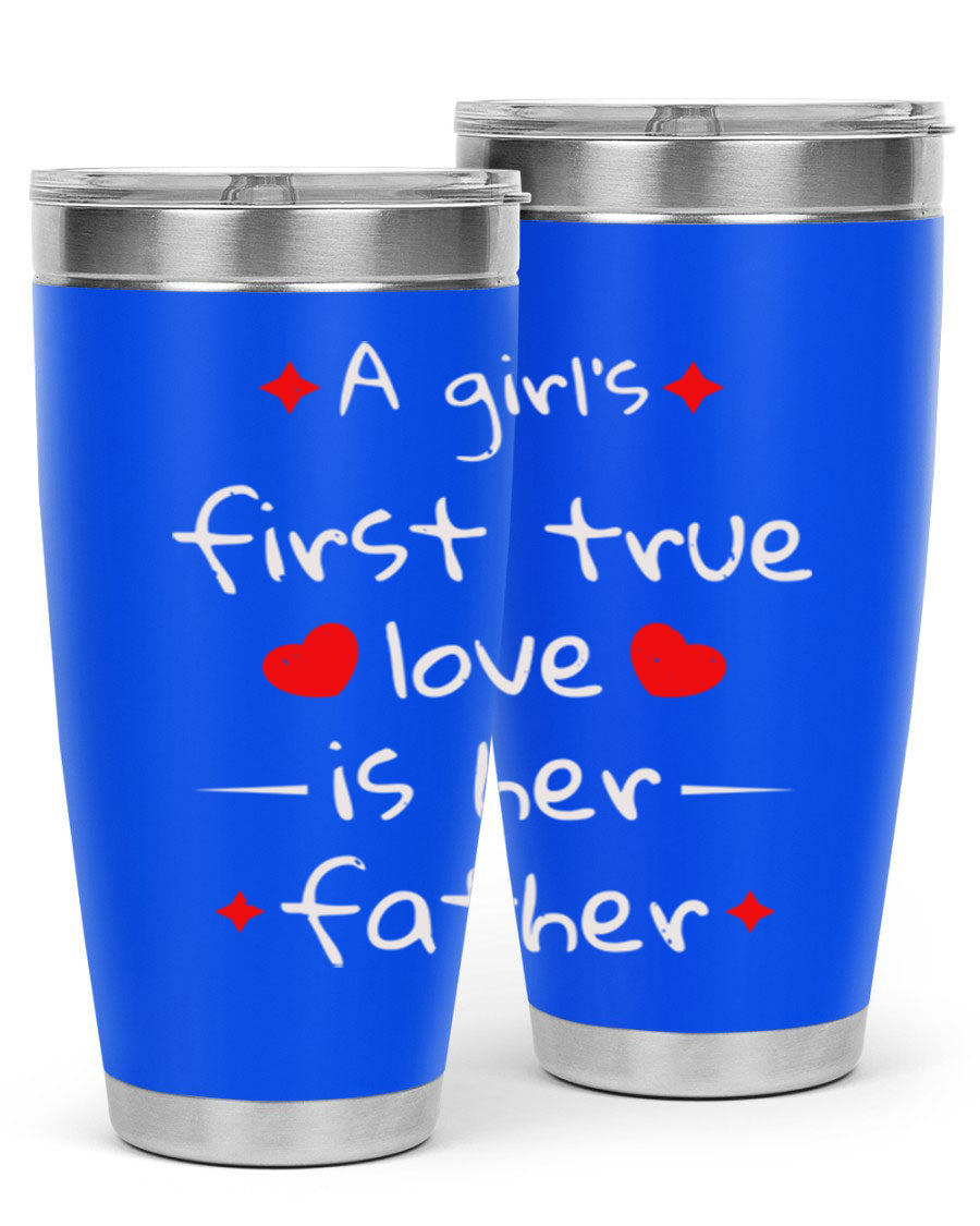 A stylish 20oz stainless steel tumbler with a drink-thru lid, designed for keeping beverages hot or cold, featuring a girl's first true 116# design.