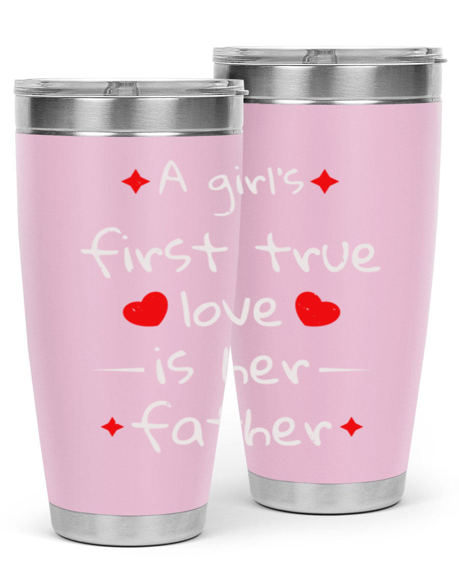 A stylish 20oz stainless steel tumbler with a drink-thru lid, designed for keeping beverages hot or cold, featuring a girl's first true 116# design.