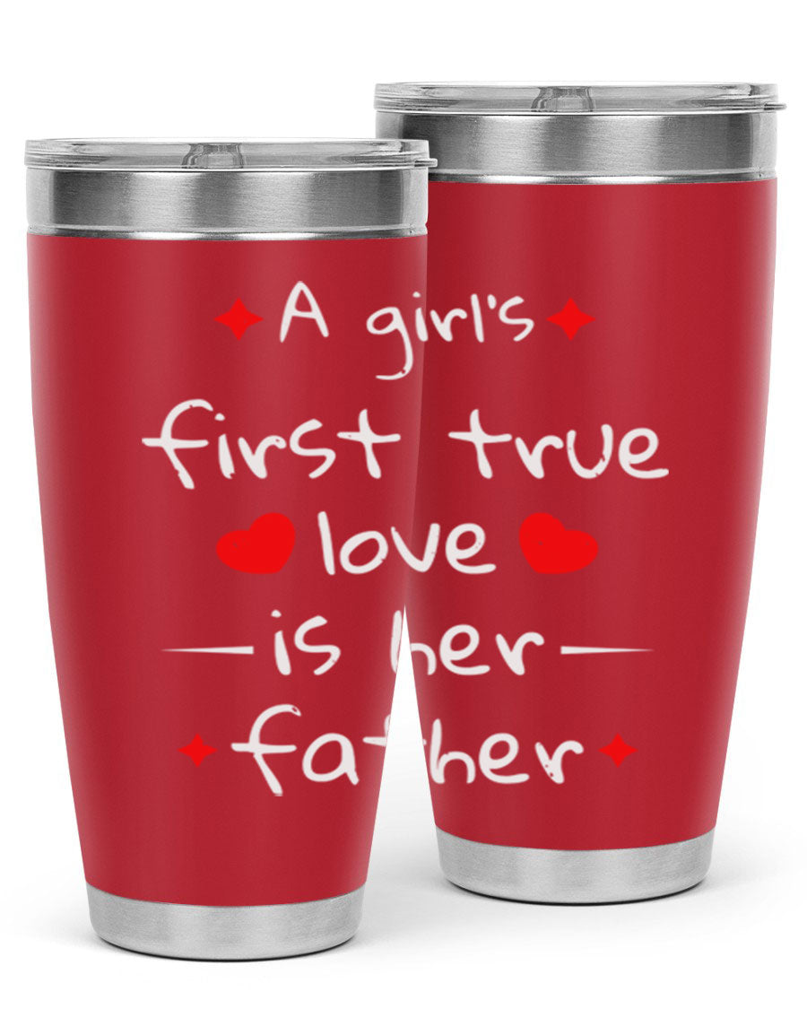 A stylish 20oz stainless steel tumbler with a drink-thru lid, designed for keeping beverages hot or cold, featuring a girl's first true 116# design.