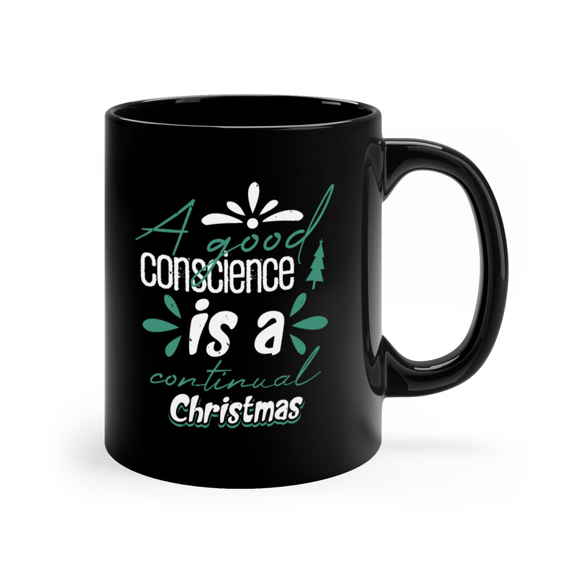 A Good Conscience is a 417# Christmas Mug featuring a glossy finish, colored handle, and interior, available in five vibrant colors.