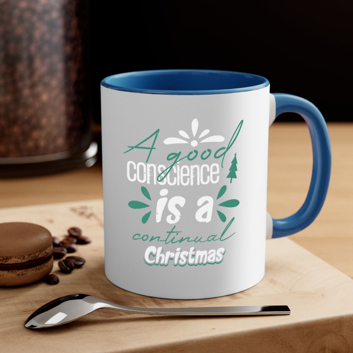 A Good Conscience is a 417# Christmas Mug featuring a glossy finish, colored handle, and interior, available in five vibrant colors.