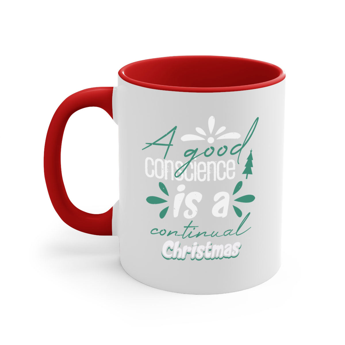 A Good Conscience is a 417# Christmas Mug featuring a glossy finish, colored handle, and interior, available in five vibrant colors.