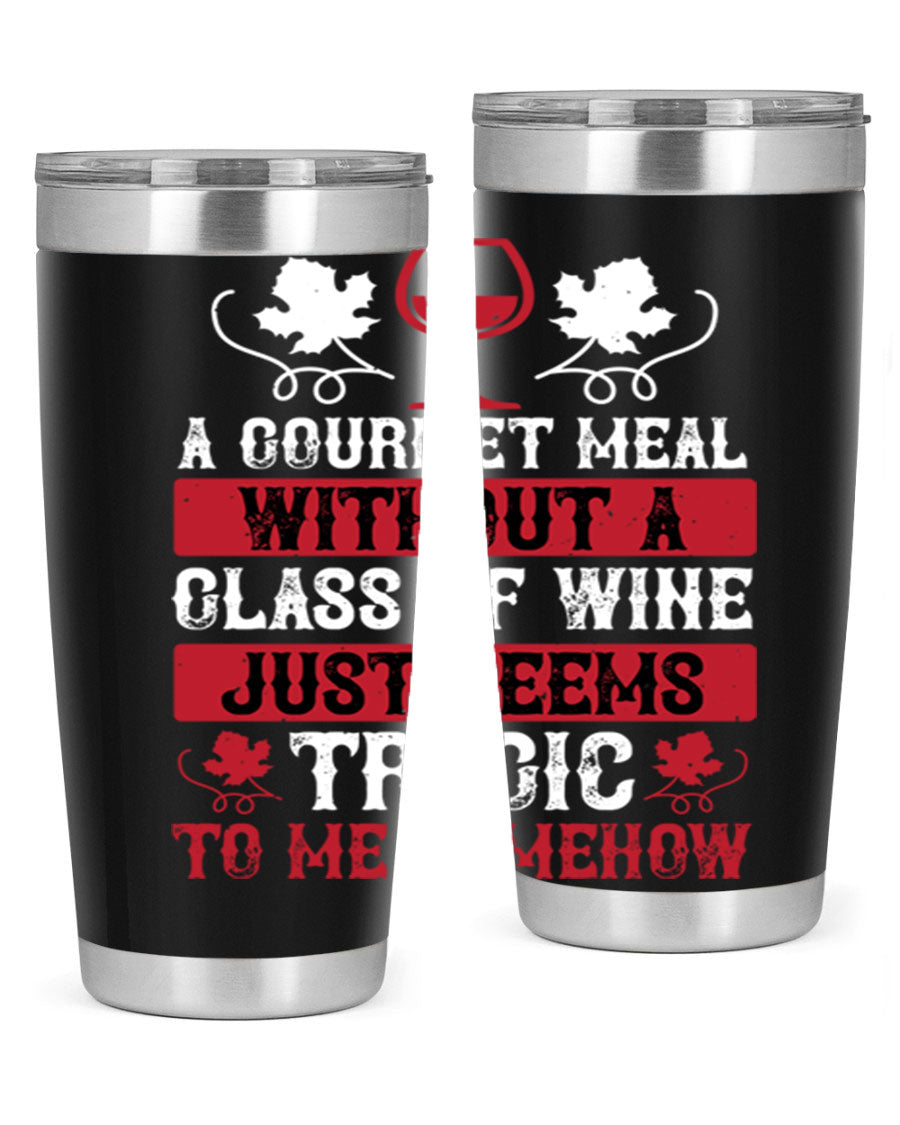 A stylish 20oz stainless steel wine tumbler with a copper lining, designed for hot and cold beverages.