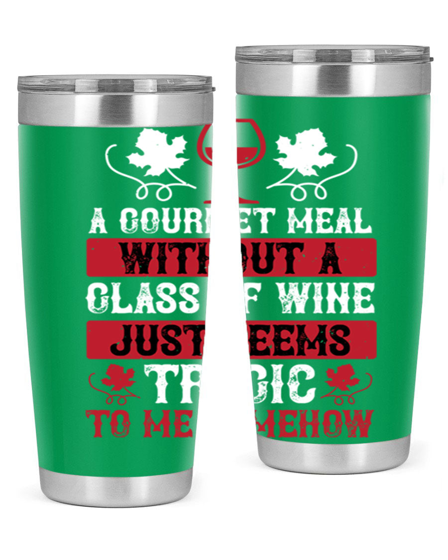 A stylish 20oz stainless steel wine tumbler with a copper lining, designed for hot and cold beverages.