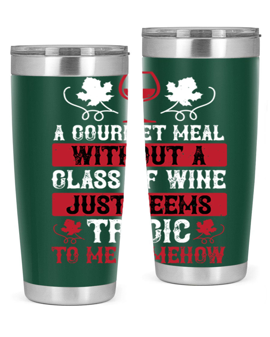 A stylish 20oz stainless steel wine tumbler with a copper lining, designed for hot and cold beverages.