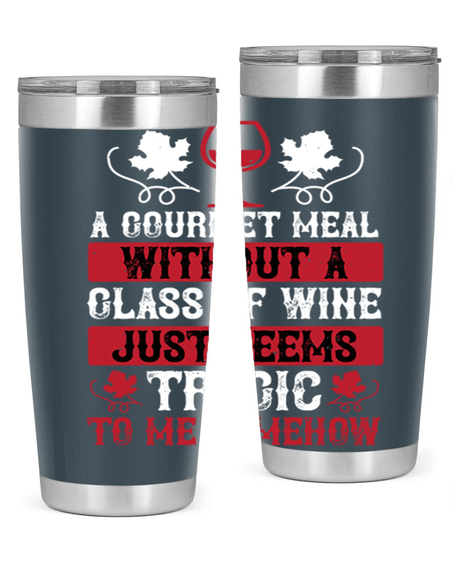 A stylish 20oz stainless steel wine tumbler with a copper lining, designed for hot and cold beverages.