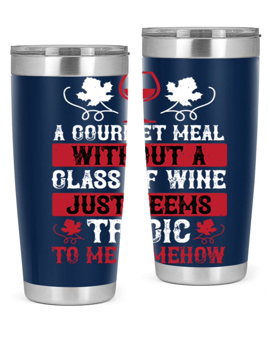 A stylish 20oz stainless steel wine tumbler with a copper lining, designed for hot and cold beverages.