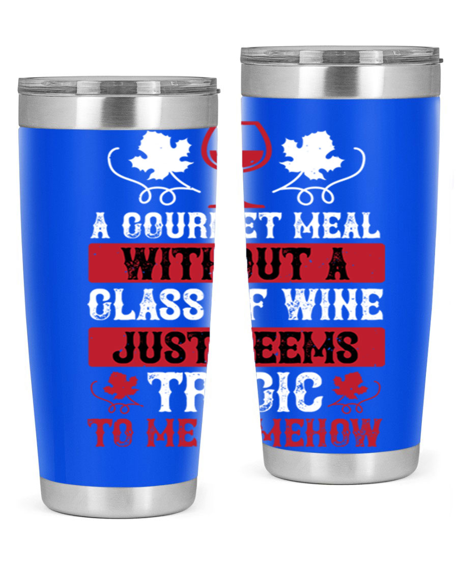 A stylish 20oz stainless steel wine tumbler with a copper lining, designed for hot and cold beverages.