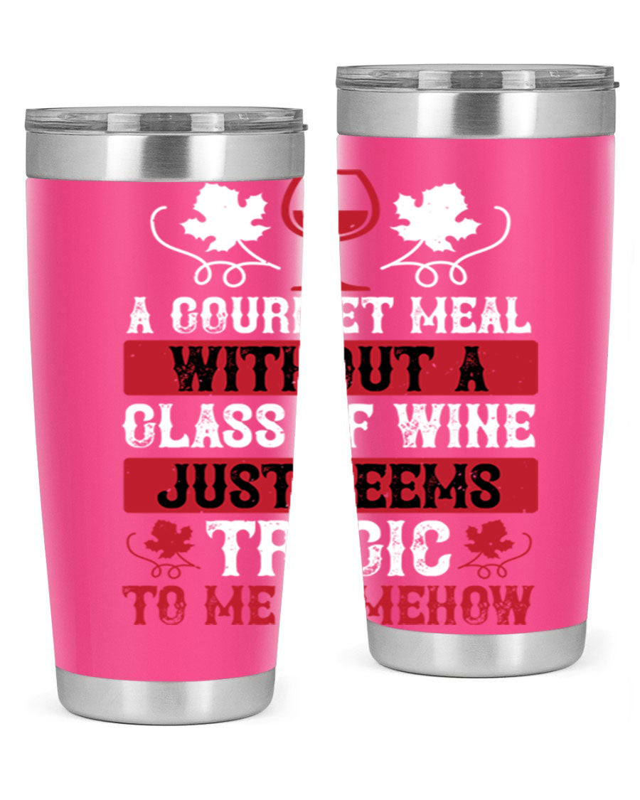 A stylish 20oz stainless steel wine tumbler with a copper lining, designed for hot and cold beverages.