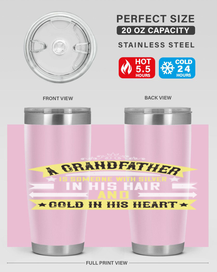 Silver 88# tumbler designed for grandfathers, featuring double wall vacuum stainless steel and a press-in lid.