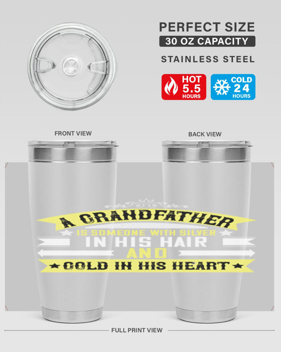 Silver 88# tumbler designed for grandfathers, featuring double wall vacuum stainless steel and a press-in lid.