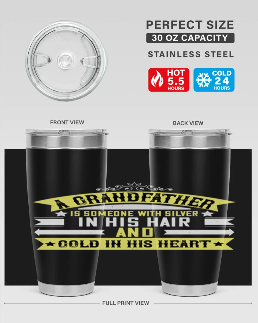 Silver 88# tumbler designed for grandfathers, featuring double wall vacuum stainless steel and a press-in lid.