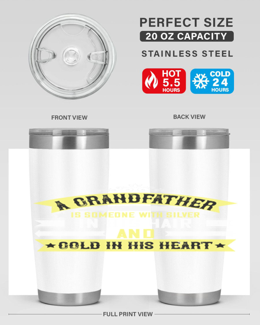 Silver 88# tumbler designed for grandfathers, featuring double wall vacuum stainless steel and a press-in lid.